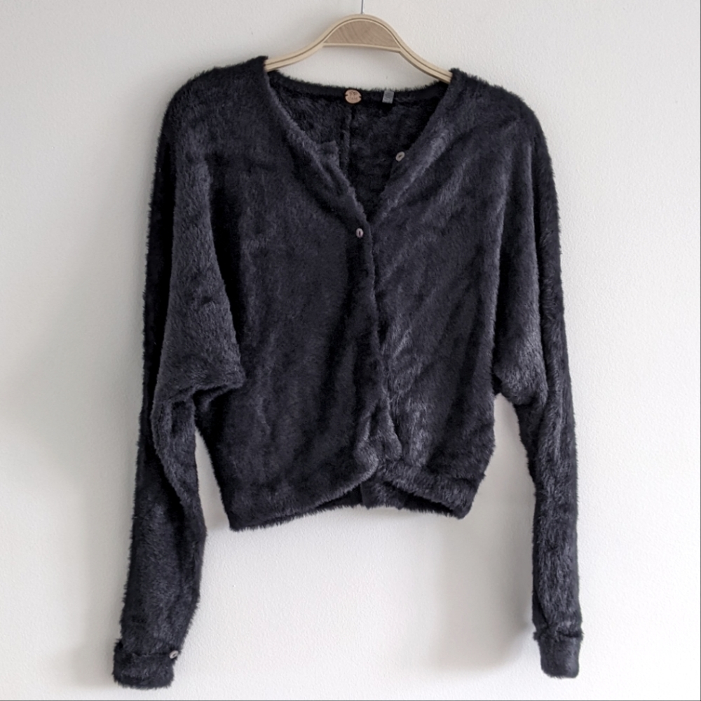 Free people fluffy cardigan XS black with mother of pearl buttons